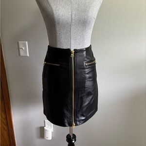 Black Leather Skirt with Gold Accents